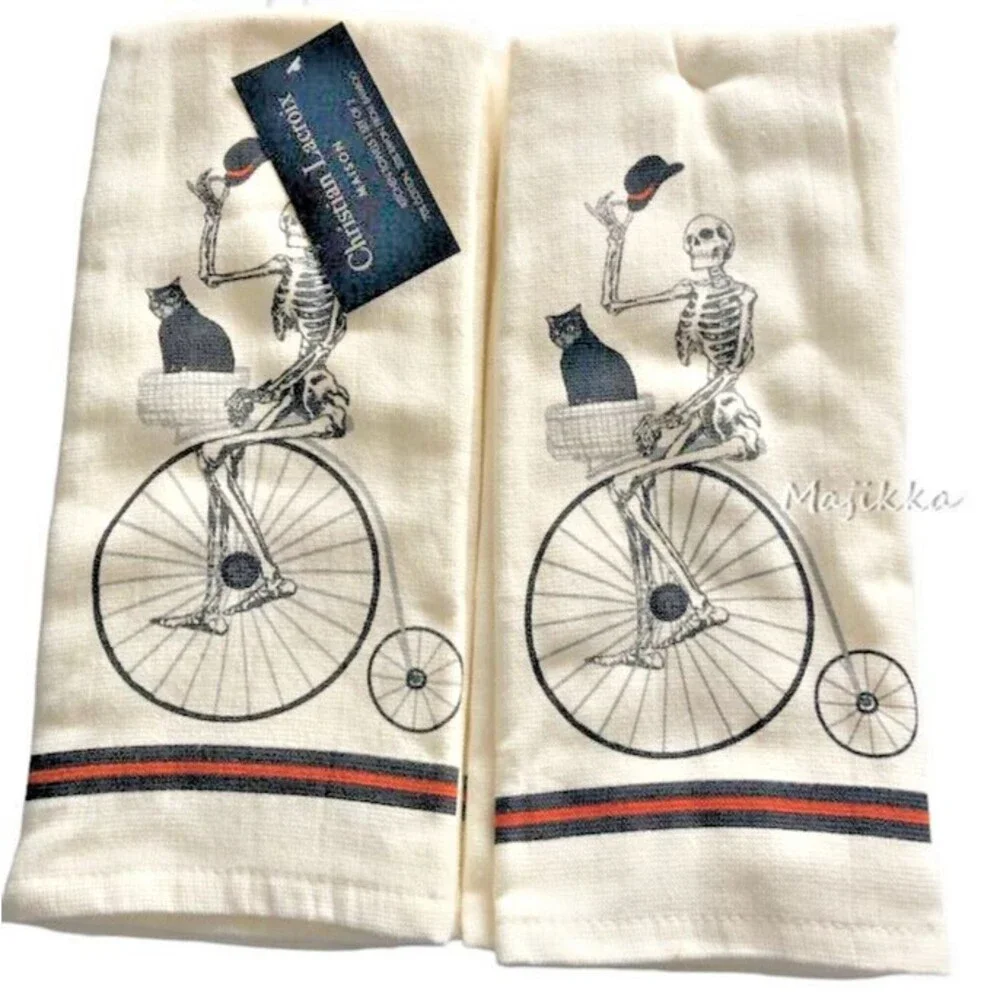 Christian Lacroix Halloween Skeleton Dish Kitchen Towels High Wheeler Set Of 2